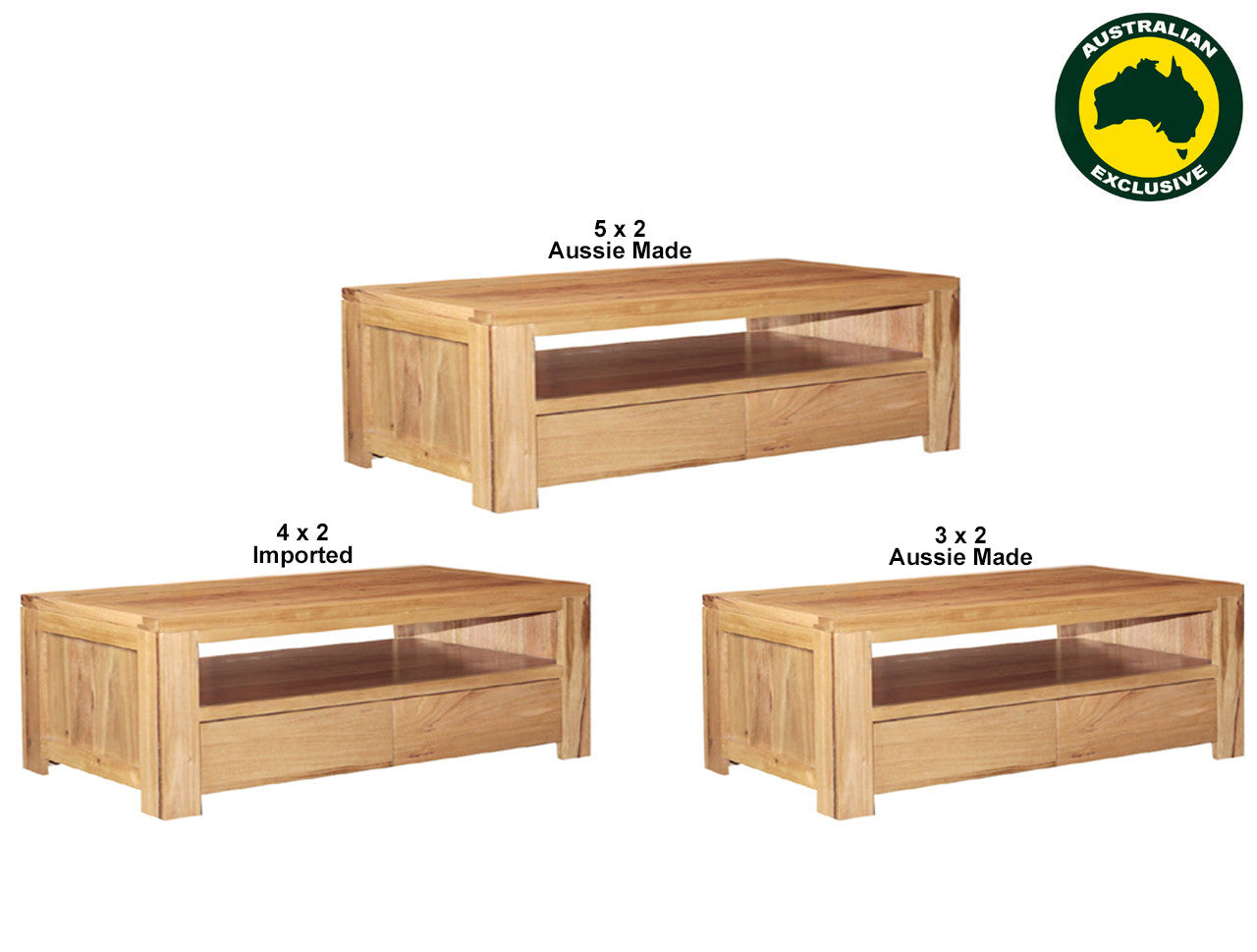 Hunter (AUSSIE MADE/IMPORTED) Coffee Table Collection - Tassie Oak Combination - Marri (IMPORTED) Assorted Colours (AUSSIE MADE)