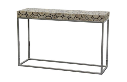 IBERIA DRIFTWOOD AND STAINLESS STEEL CONSOLE TABLE - 790(H) X 1200(W) X 390(D) - NATURAL/SILVER