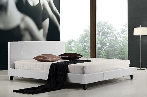 KING ALPHARD LEATHERETTE BED FRAME - WHITE