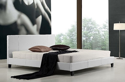 KING ALPHARD LEATHERETTE BED FRAME - WHITE
