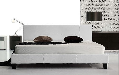 KING ALPHARD LEATHERETTE BED FRAME - WHITE