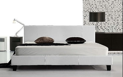 KING ALPHARD LEATHERETTE BED FRAME - WHITE