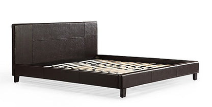 KING NEBRASKA LEATHERETTE BED FRAME - BROWN