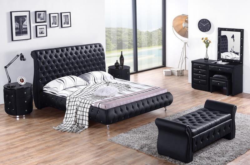 QUEEN LUTHER LEATHERETTE BUTTONED OR DIAMONTE  BED (MODEL: B104#) - ASSORTED COLOURS