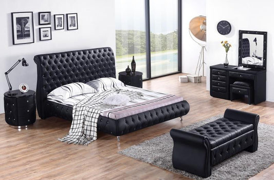 QUEEN LUTHER LEATHERETTE BUTTONED OR DIAMONTE  BED (MODEL: B104#) - ASSORTED COLOURS