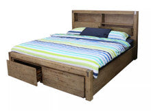 QUEEN LIBRARY (AUSSIE MADE) BED WITH 2 FOOT END UNDER BED STORAGE DRAWERS - ASSORTED COLOURS
