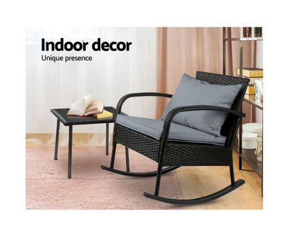 CLARENCE INDOOR/ OUTDOOR ROCKING CHAIR WITH TABLE - BLACK
