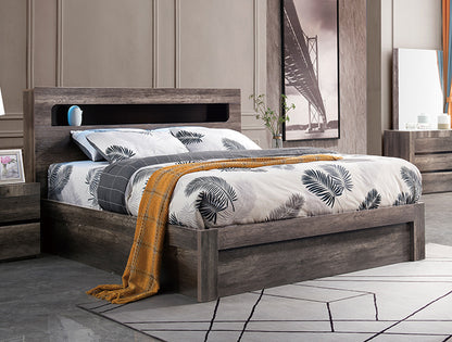 KING CHARLEIGH FRONT GAS LIFT BED FRAME WITH LED LIGHTS - CHARCOAL OAK