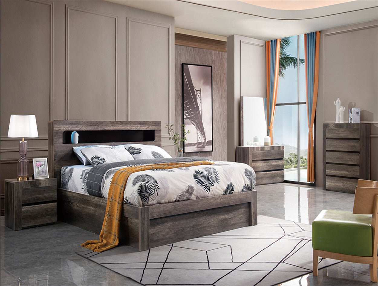Charleigh King 6 Piece (THE LOT) Bedroom Suite With LED Light - Charcoal Oak