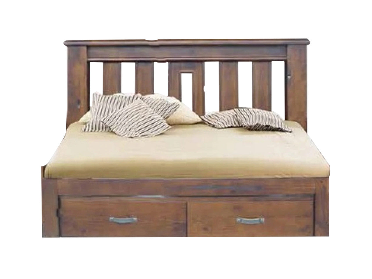 Queen Mt. Isa Bed With 2 Underbed Storage Drawers - Rough Sawn (2078)
