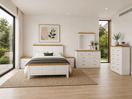 Double Or Queen Narrabeen (AUSSIE MADE) 6 Piece (THE LOT) Bedroom Suite - Two Tone - Assorted Colours