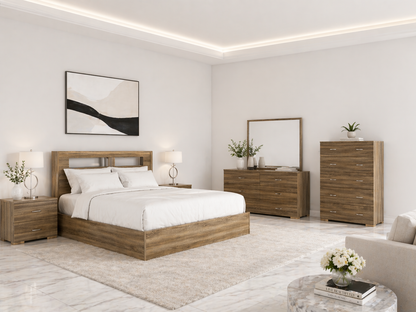 Dallas Double Or Queen 4 Piece (TALLBOY) Storage Front Gas Lift Or Side Drawers Bed - Grey Oak
