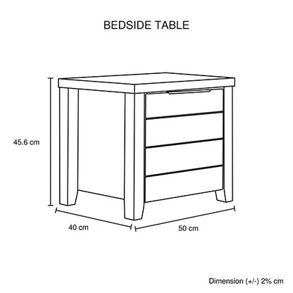 VAUGHAN 1 DRAWER BEDSIDE TABLE - 456(H) X 500(W) x 400(D) - WHITE ASH