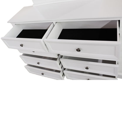 AUSTIN 8 DRAWER DRESSING TABLE - 1990/1000(H) x 1500(W) WITH MIRROR - WHITE