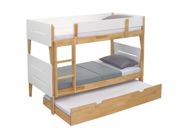 SINGLE OVER SINGLE IRVINE 2 TONED BUNK BED WITH KING SINGLE TRUNDLE - WHITE WASH / NATURAL
