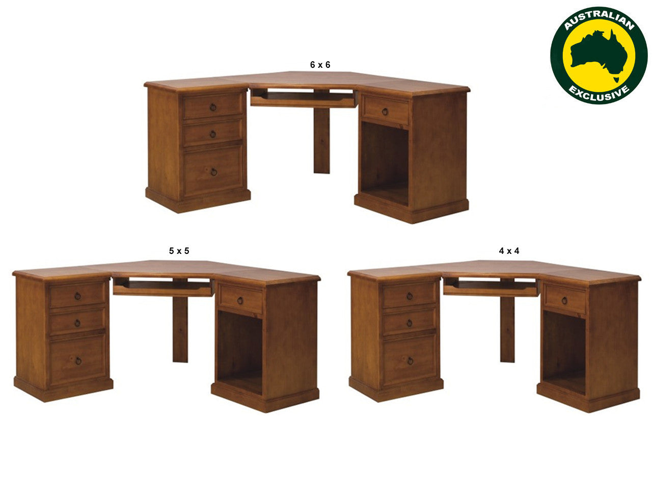 Jackson (AUSSIE MADE) 3 Piece Corner Computer Desk With Keyboard Slide Collection - Assorted Stained Colours