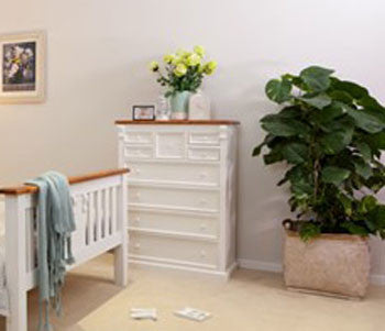 Jane 9 Drawer Chest 1240(H) X 900(W) - White / Walnut Top