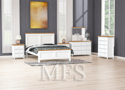 KING JASPER (AUSSIE MADE) 5 PIECE (DRESSER) BEDROOM SUITE - TWO TONE - ASSORTED COLOURS