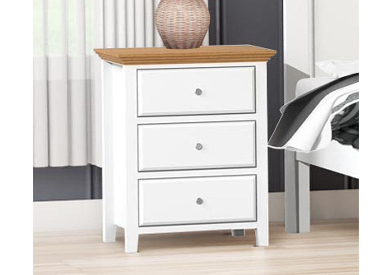 Jasper (AUSSIE MADE) 3 Drawer Bedside Table - 660(H) X 550(W) X 400(D) - Two Tone - Assorted Painted Colours