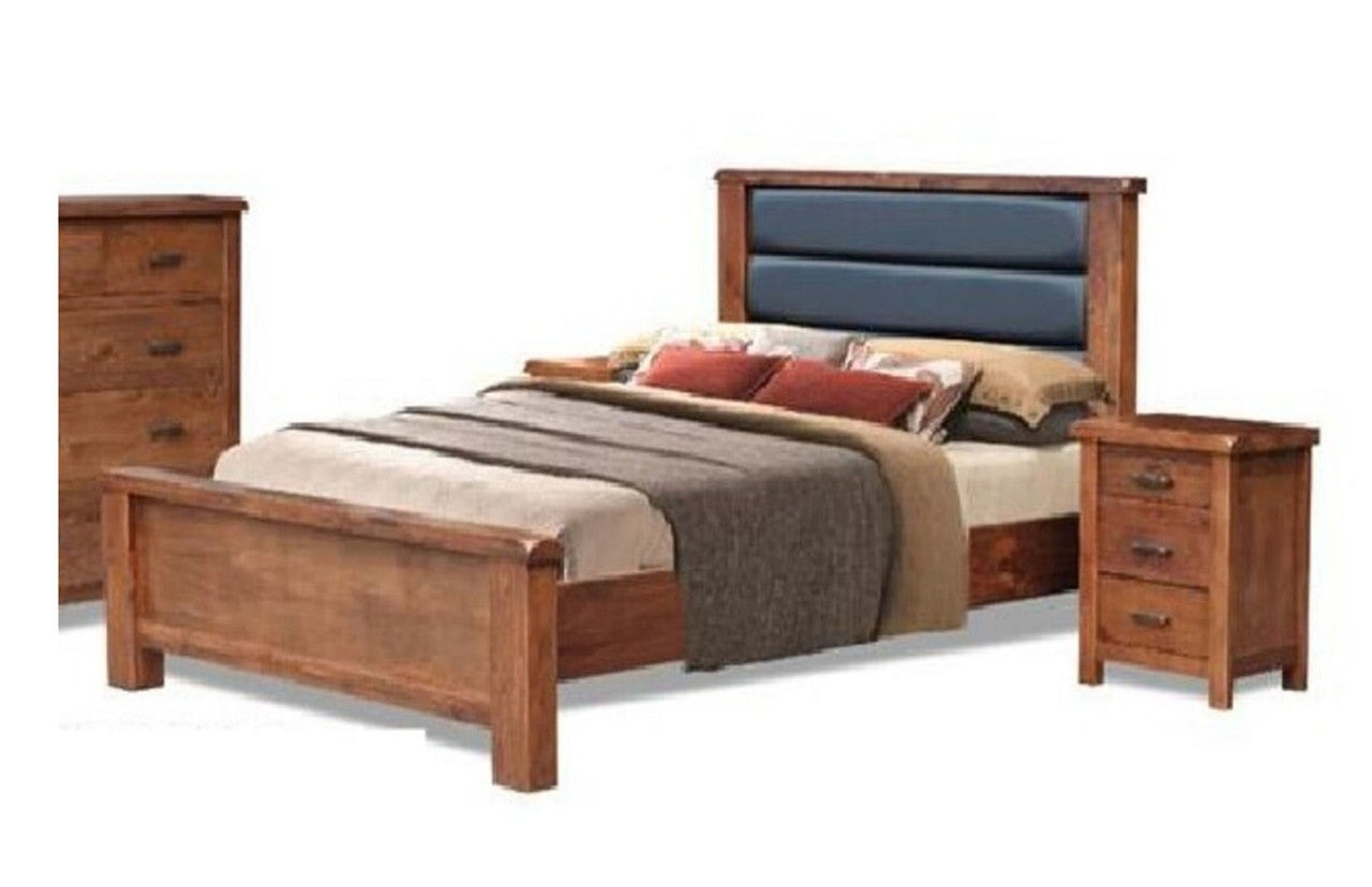 Jayden King 3 Piece Bedside Bedroom Suit (3729) Bed With Padded Headboard (MODEL - 7-5-15-18-7-9-1) - Nutmeg