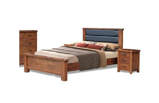 JAYDEN QUEEN 3 PIECE  BEDSIDE BEDROOM SUIT  (3734) BED WITH PADDED HEADBOARD (MODEL - 7-5-15-18-7-9-1) - NUTMEG