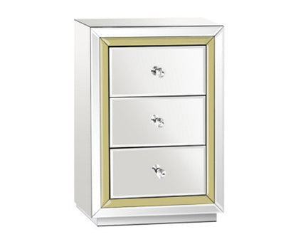 JEPERSON 3 DRAWER MIRRORED BEDSIDE TABLE - SILVER & GOLD