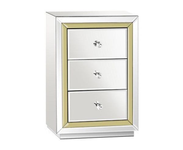 JEPERSON 3 DRAWER MIRRORED BEDSIDE TABLE - SILVER & GOLD