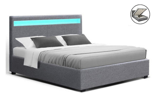 DOUBLE JOHNCARL LEATHERETTE GAS LIFT STORAGE BED - GREY