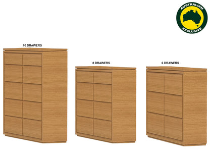 JACKIE (AUSSIE MADE) TALLBOY WITH FLOATING BASE COLLECTION - TASSIE OAK COMBINATION - ASSORTED STAINED COLOURS - STARTING FROM $1299
