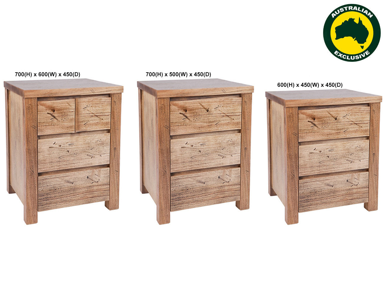 Jacksonville (AUSSIE MADE) Bedside Table Collection - Tassie Oak Combination - Assorted Stained Colours
