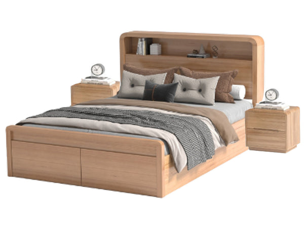 JABLE KING 4 PIECE (TALLBOY) BEDROOM SUITE PANEL BED GASLIFT BED WITH UNDERBED STORAGE DRAWERS - MESSMATE