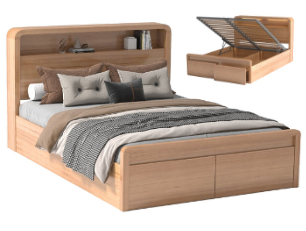 QUEEN JABLE FRONT GAS LIFT BED WITH END DRAWERS - MESSMATE