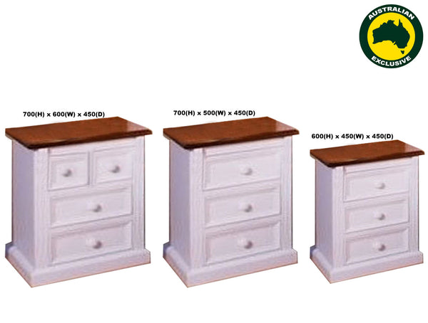 JANE (AUSSIE MADE) BEDSIDE TABLE COLLECTION - ASSORTED PAINTED / STAINED COLOURS - STARTING FROM $449