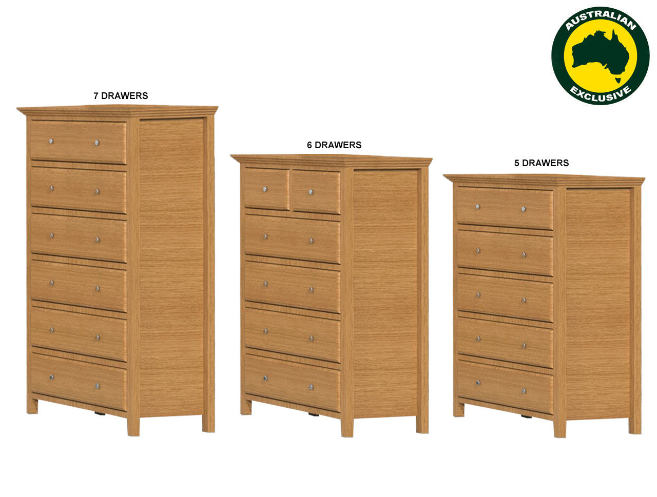 Jasper (AUSSIE MADE) Tallboy Collection - Tassie Oak Combination - Assorted Stained Colours