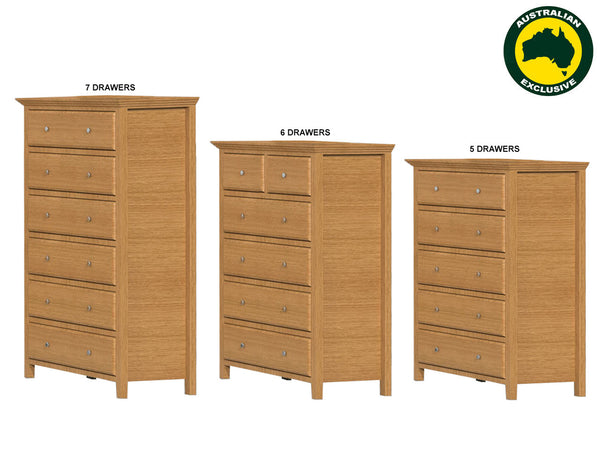 JASPER (AUSSIE MADE) TALLBOY COLLECTION - TASSIE OAK COMBINATION - ASSORTED STAINED COLOURS - STARTING FROM $1399