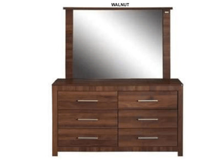 JEFFREY 6 DRAWER DRESSER WITH MIRROR - WALNUT OR DARK OAK