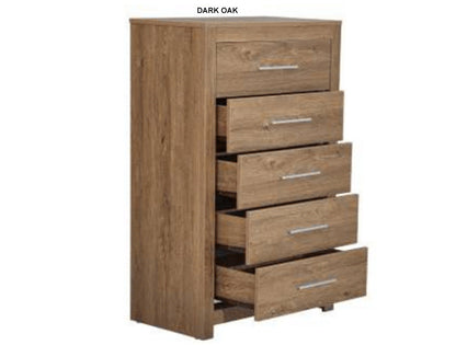 JEFFREY 5 DRAWER TALLBOY - DARK OAK OR WALNUT