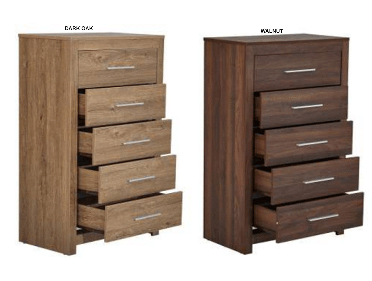 JEFFREY 5 DRAWER TALLBOY - DARK OAK OR WALNUT