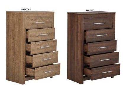JEFFREY 5 DRAWER TALLBOY - DARK OAK OR WALNUT