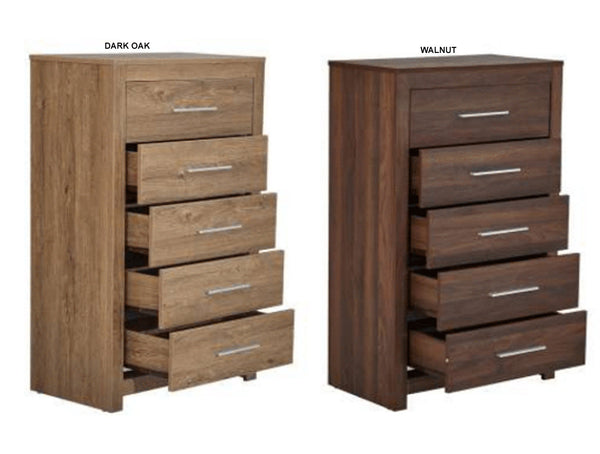 JEFFREY 5 DRAWER TALLBOY - DARK OAK OR WALNUT