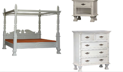 JEPARA  KING  POSTER 4  PIECE TALLBOY  BEDROOM SUITE  - WHITE (MADE TO ORDER )