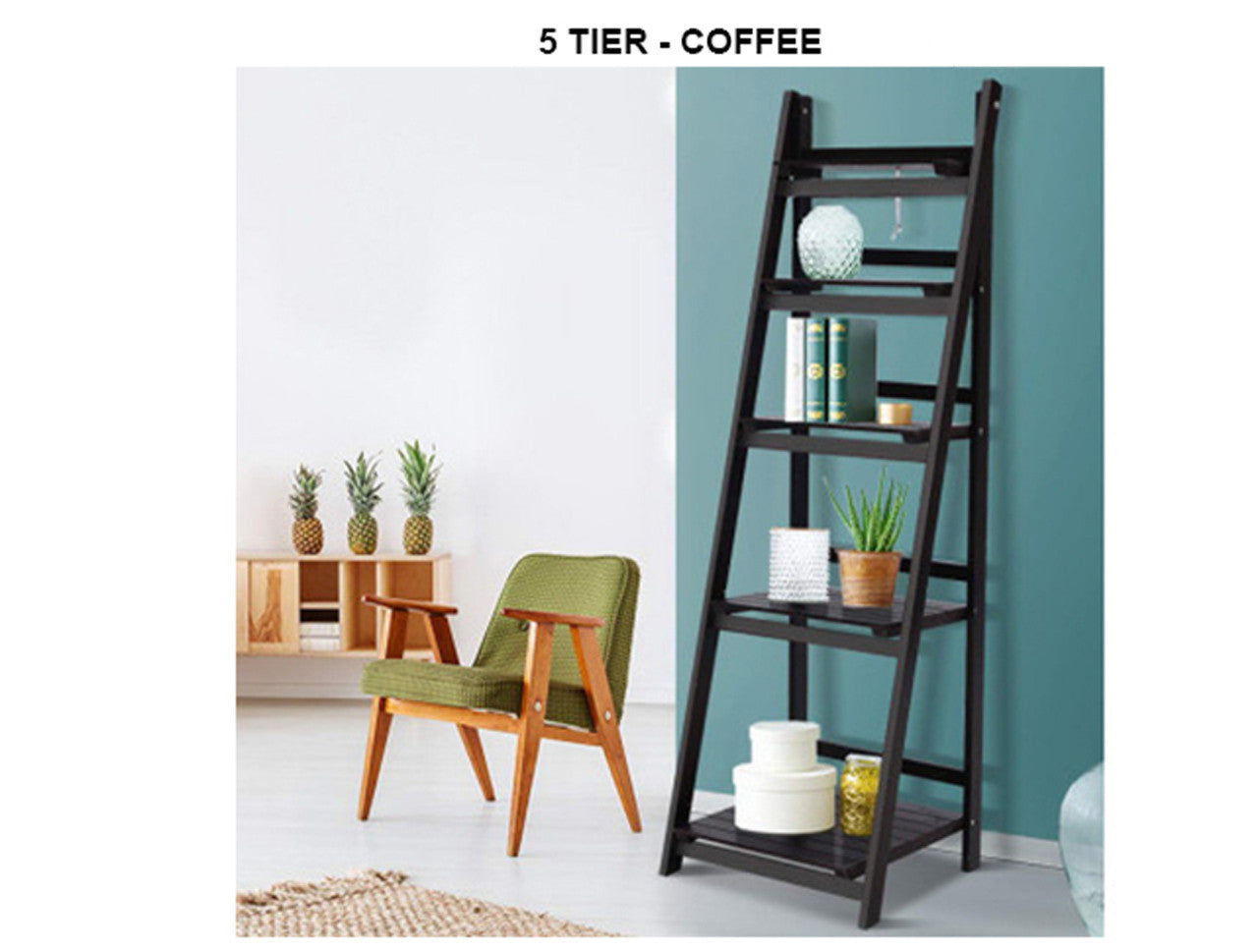 JERSEN WOODEN LADDER SHELF STAND - WHITE OR CHOCOLATE