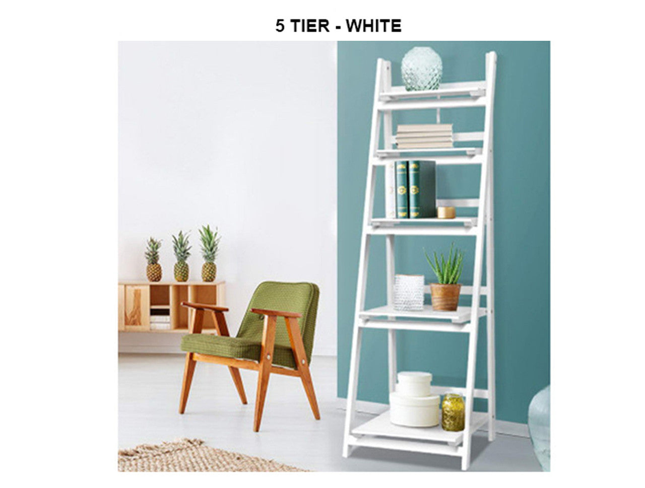 JERSEN WOODEN LADDER SHELF STAND - WHITE OR CHOCOLATE