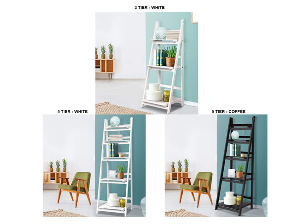 JERSEN WOODEN LADDER SHELF STAND - WHITE OR CHOCOLATE