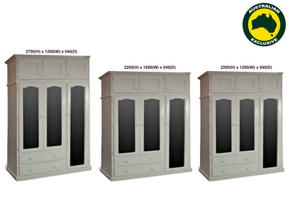 JOBURG (AUSSIE MADE) TIMBER 3 DOOR WARDROBE COMBO WITH 3 DOOR TOP BOX COLLECTION - ASSORTED PAINTED COLOURS - STARTING FROM $1599