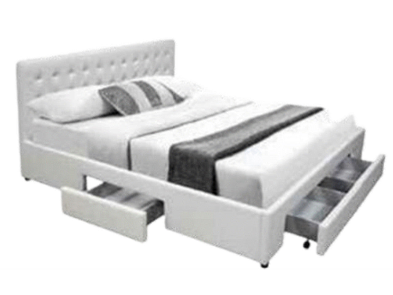 QUEEN FREEMONT LEATHERETTE BED WITH DRAWERS - WHITE