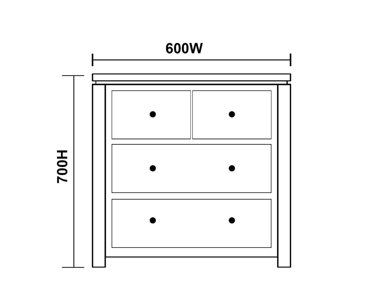 Ozark (AUSSIE MADE) 4 Drawer Jumbo Bedside Table - 700(H) X 600(W) - Assorted Painted Colours