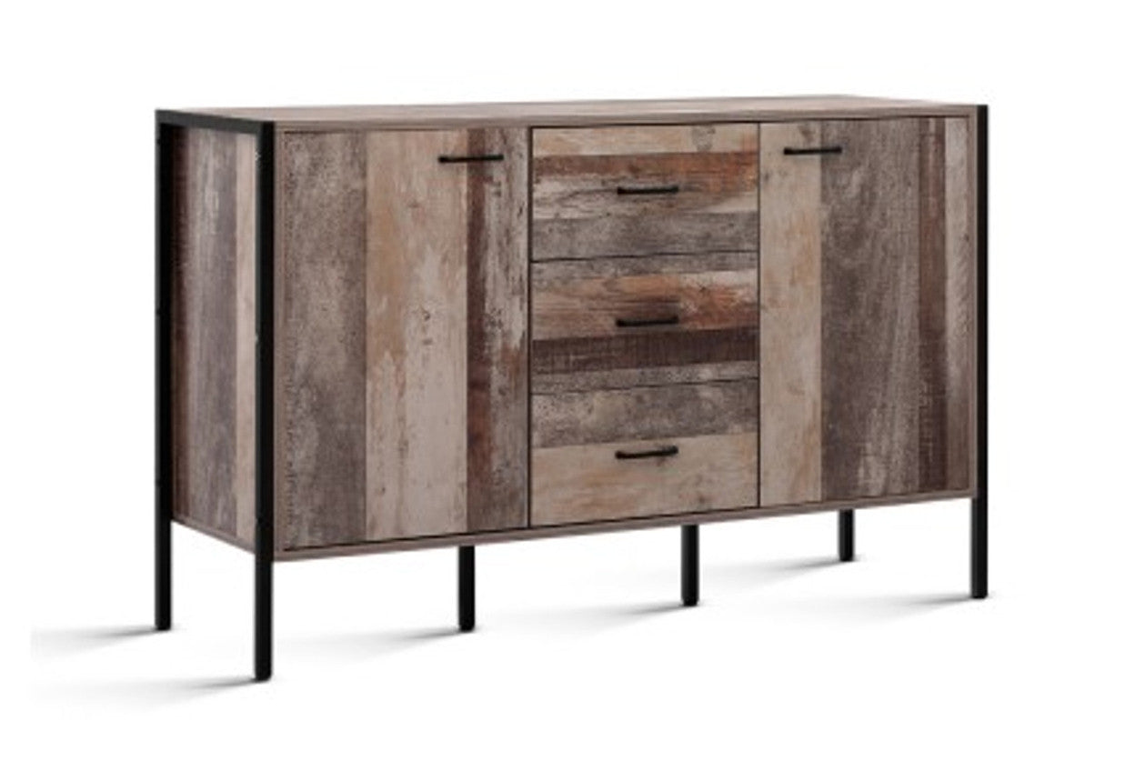 Kellan Industrial Sideboard With 2 Doors & 3 Drawers - Natural