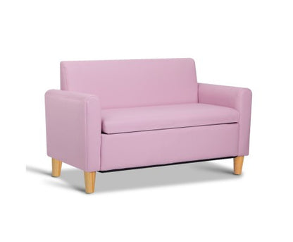 MERINA DOUBLE  LEATHERETTE KIDS SOFA - PINK