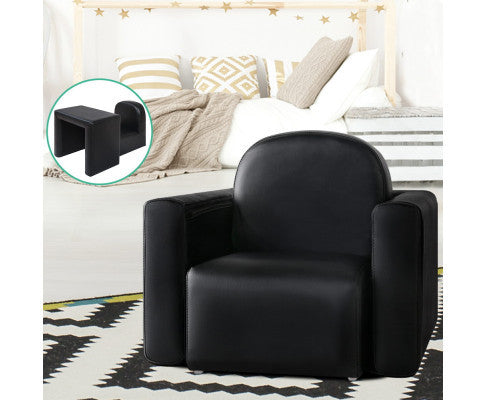 Ecclise Kids Single Seater Pu Leather Convertible Arm Chair - Black